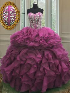 Hot Selling Organza Sleeveless Floor Length Quinceanera Gowns and Beading and Ruffles