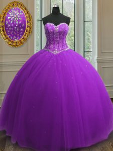 Sequins Ball Gowns Sweet 16 Dresses Purple Sweetheart Tulle Sleeveless Floor Length Lace Up