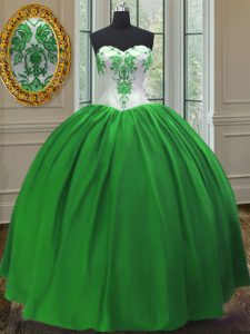 Custom Made Green Ball Gowns Taffeta Sweetheart Sleeveless Embroidery Floor Length Lace Up Sweet 16 Dress