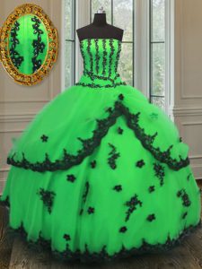 Green Organza Lace Up Quinceanera Gown Sleeveless Floor Length Beading and Embroidery