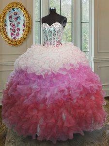 Vintage Sweetheart Sleeveless Organza Sweet 16 Dresses Beading and Ruffles and Sashes ribbons Lace Up