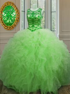 Scoop Beading and Ruffles Sweet 16 Quinceanera Dress Lace Up Sleeveless Floor Length