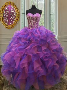 High Class Sweetheart Sleeveless Lace Up Quinceanera Dresses Multi-color Organza