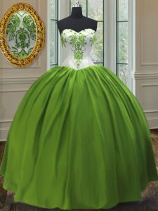 Olive Green Ball Gowns Taffeta Sweetheart Sleeveless Embroidery Floor Length Lace Up Sweet 16 Quinceanera Dress
