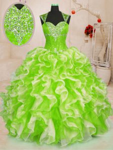 Pretty Floor Length Lace Up Vestidos de Quinceanera Multi-color for Military Ball and Sweet 16 and Quinceanera with Beading and Ruffles