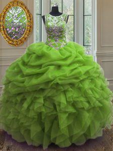 Dramatic Pick Ups Ball Gowns 15th Birthday Dress Scoop Organza Sleeveless Floor Length Lace Up