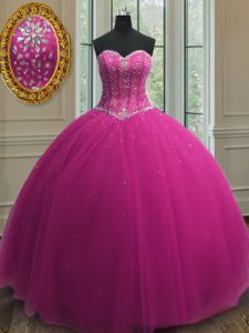 Customized Sleeveless Beading and Sequins Lace Up Quince Ball Gowns