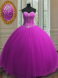 Romantic Sequins Purple Sleeveless Tulle Lace Up Quinceanera Dress for Military Ball and Sweet 16 and Quinceanera