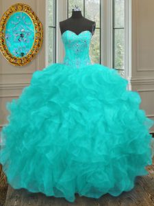 Amazing Sleeveless Lace Up Floor Length Beading and Embroidery and Ruffles Quinceanera Gown
