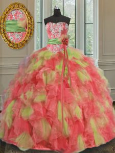 Eye-catching Multi-color Sleeveless Floor Length Beading and Ruffles and Sashes ribbons Lace Up Quinceanera Gown