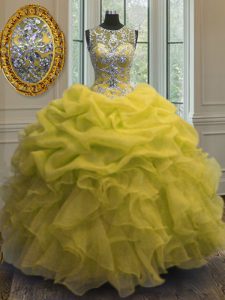 Pick Ups Ball Gowns Quinceanera Gowns Yellow Scoop Organza Sleeveless Floor Length Lace Up