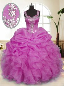 Lilac Sleeveless Beading and Ruffles and Pick Ups Floor Length 15th Birthday Dress