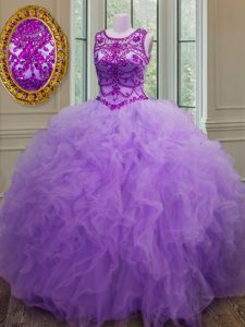 Scoop Floor Length Ball Gowns Sleeveless Lavender Sweet 16 Dress Lace Up