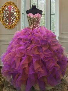 Free and Easy Organza Sleeveless Floor Length 15 Quinceanera Dress and Beading and Ruffles