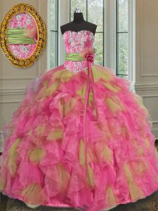 Pretty Organza Sleeveless Floor Length Ball Gown Prom Dress and Beading and Ruffles and Sequins