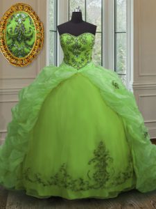 With Train Lace Up Quinceanera Dress for Military Ball and Sweet 16 and Quinceanera with Beading and Appliques and Pick Ups Court Train