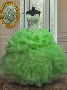 Ideal Lace Up 15th Birthday Dress Beading and Ruffles and Pick Ups Sleeveless Floor Length