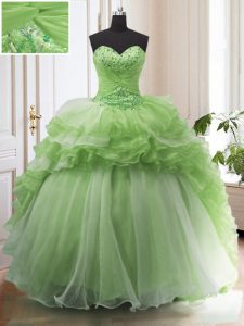 Beautiful Organza Sweetheart Sleeveless Court Train Lace Up Beading and Ruffled Layers Quinceanera Dress in