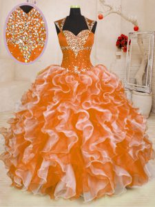 Custom Fit Multi-color Sleeveless Organza Lace Up Sweet 16 Quinceanera Dress for Military Ball and Sweet 16 and Quinceanera