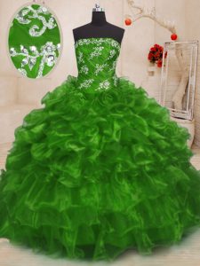 Ball Gowns Organza Strapless Sleeveless Beading and Appliques Floor Length Lace Up Quinceanera Gowns