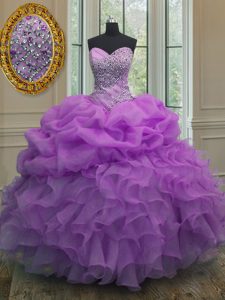 Sleeveless Beading and Ruffles and Pick Ups Lace Up Ball Gown Prom Dress