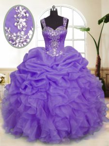 Elegant Beading and Ruffles and Pick Ups Quinceanera Gown Lavender Zipper Sleeveless Floor Length