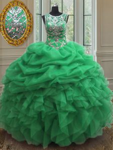 Pick Ups Floor Length 15th Birthday Dress Scoop Sleeveless Lace Up