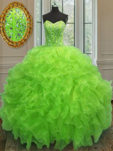 Simple Yellow Green Vestidos de Quinceanera Military Ball and Sweet 16 and Quinceanera with Beading and Ruffles Sweetheart Sleeveless Lace Up