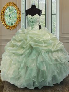Vintage Sweetheart Sleeveless Sweet 16 Dresses Floor Length Beading and Ruffles Green Organza