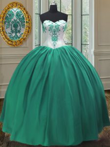 Fine Sleeveless Floor Length Embroidery Lace Up Vestidos de Quinceanera with Turquoise