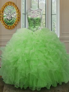 Wonderful Scoop Sleeveless Organza Floor Length Lace Up 15 Quinceanera Dress in with Beading and Ruffles