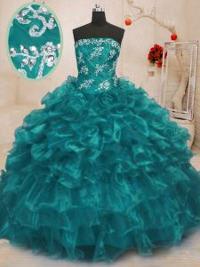 Sleeveless Beading and Appliques and Ruffles Lace Up Quinceanera Gowns