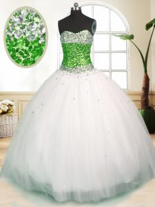 Sweetheart Sleeveless Zipper Ball Gown Prom Dress White Tulle