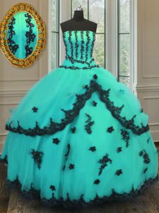 Floor Length Ball Gowns Sleeveless Turquoise Ball Gown Prom Dress Lace Up