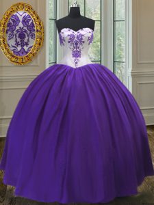Deluxe Floor Length Eggplant Purple Quinceanera Gowns Taffeta Sleeveless Beading