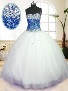 Beading 15 Quinceanera Dress White Lace Up Sleeveless Floor Length
