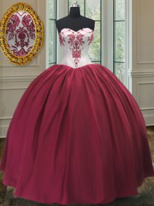 Luxurious Burgundy Ball Gowns Taffeta Sweetheart Sleeveless Embroidery Floor Length Lace Up Quinceanera Dress