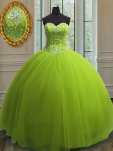 High End Yellow Green Lace Up Vestidos de Quinceanera Beading and Sequins Sleeveless Floor Length
