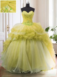 Sweetheart Sleeveless Organza Quinceanera Dresses Beading and Ruffled Layers Court Train Lace Up