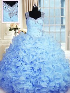 Beading and Ruffles Quinceanera Dresses Baby Blue Zipper Sleeveless Floor Length