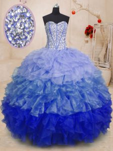 Modern Multi-color Ball Gowns Sweetheart Sleeveless Organza Floor Length Lace Up Beading and Ruffles Sweet 16 Quinceanera Dress