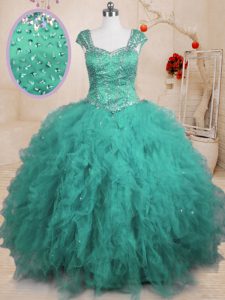 Cap Sleeves Beading and Ruffles Lace Up Quinceanera Dresses