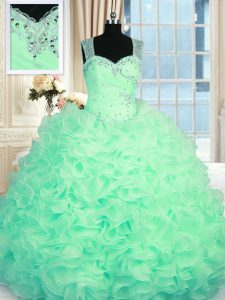 Ball Gowns Sweet 16 Dresses Apple Green Straps Organza Sleeveless Floor Length Zipper