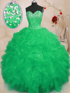 Elegant Turquoise Quinceanera Gowns Military Ball and Sweet 16 and Quinceanera with Beading and Ruffles Sweetheart Sleeveless Lace Up