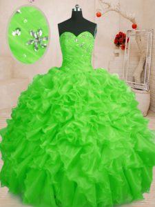 Hot Selling Organza Lace Up Sweetheart Sleeveless Floor Length Vestidos de Quinceanera Beading and Ruffles