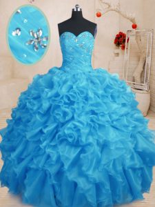 Fancy Sweetheart Sleeveless Lace Up 15th Birthday Dress Baby Blue Organza