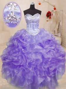 Admirable Ball Gowns 15 Quinceanera Dress Lavender Sweetheart Organza Sleeveless Floor Length Lace Up