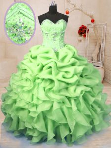 Perfect Sleeveless Lace Up Floor Length Beading and Ruffles and Pick Ups Quinceanera Dresses
