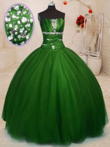 Free and Easy Strapless Sleeveless Tulle 15th Birthday Dress Beading Lace Up