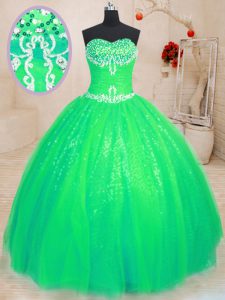 Nice Sweetheart Sleeveless Tulle and Sequined Sweet 16 Quinceanera Dress Beading Lace Up